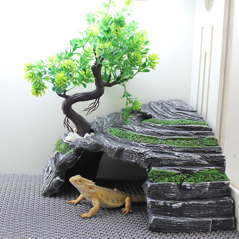 OMEM Reptile Box Shelter Terrarium Hideout Caves Turtle Ramp Basking Platform Habitat Decor Humidify Hide Cave Resin Rock - Image 4